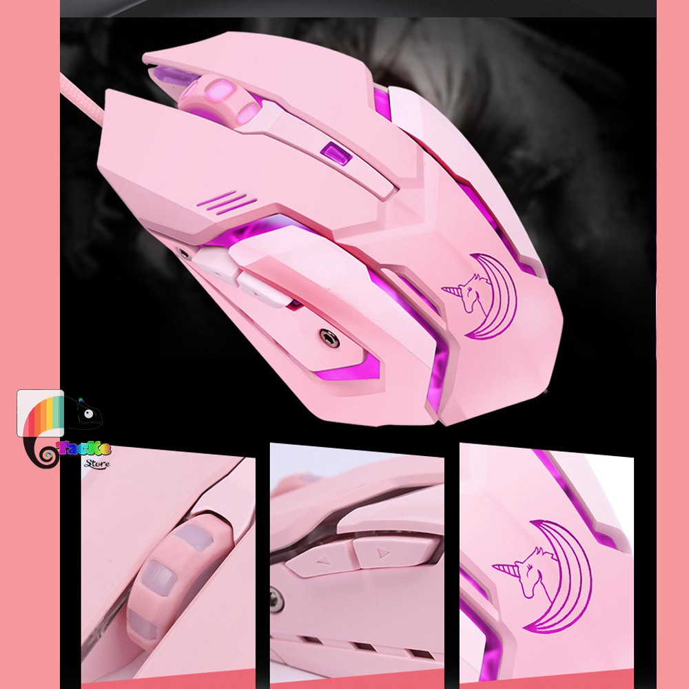 Chuột Game thủ màu Hồng có LED dễ thương HMO-161 Chuyên game I Gaming Mouse Pink Color Cute, silent click