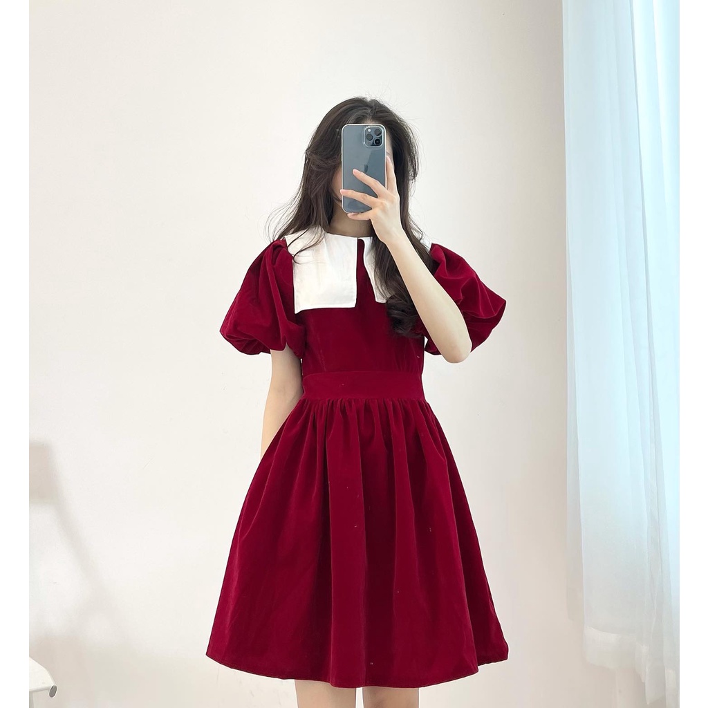 (FREESHIP) Đầm nhung cổ vạt vuông miho.house | BigBuy360 - bigbuy360.vn
