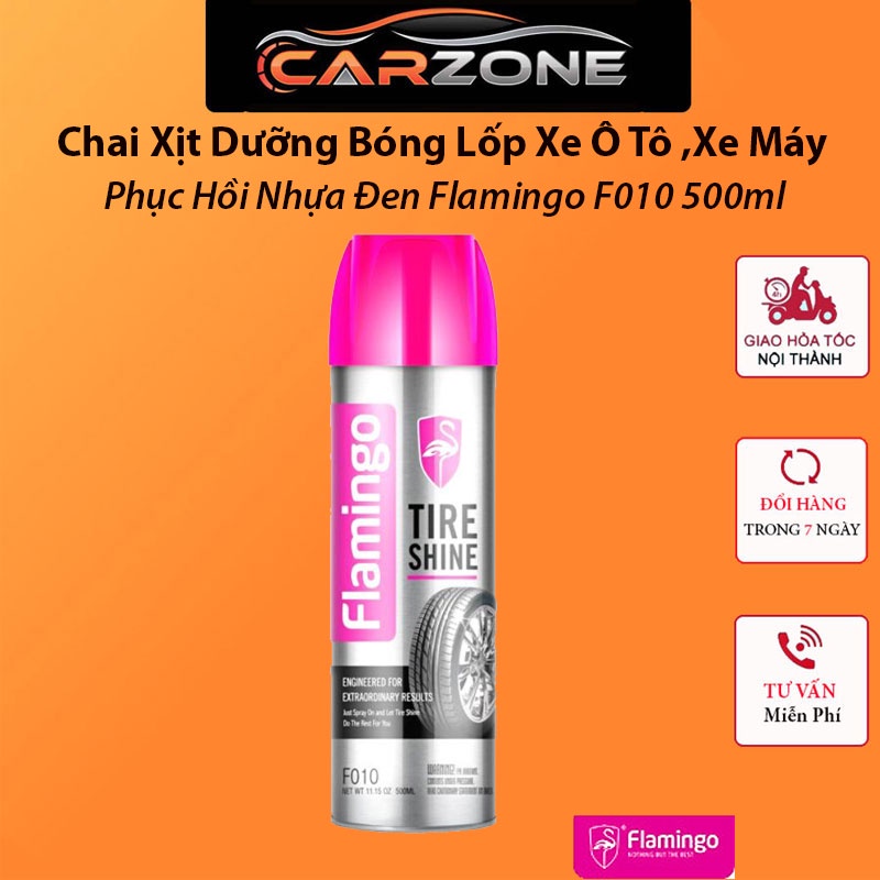 Chai Xịt Dưỡng Bóng Vỏ Lốp Xe Ô Tô Phục Hồi Nhựa Đen Flamingo F010 500ml CARZONE.TOP