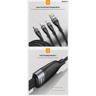 Cáp sạc nhanh 3 đầu Baseus Flash Series 3in1 (USB to Type C/ Lightning/ Micro, 5A/40W Quick Charging & Data Cable)