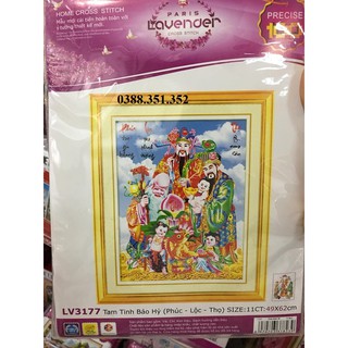 Tranh thêu chữ thập Tam Tinh Báo Hỷ (Phúc - Lộc - Thọ) LV3177 49*62cm