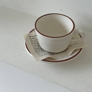 Set cốc đĩa viền nâu