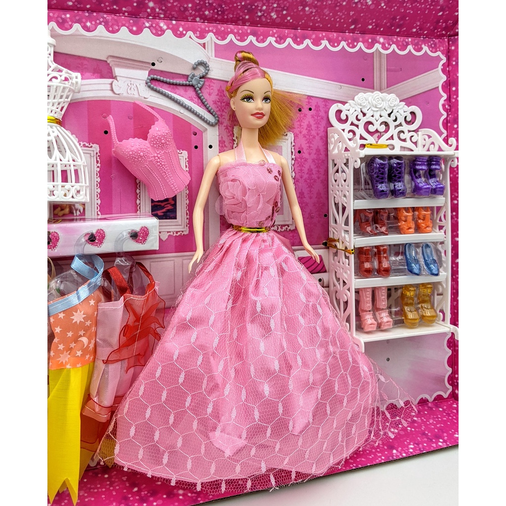 Bộ đồ chơi búp bê Barbie xinh đẹp và bộ phụ kiện, váy đầm
