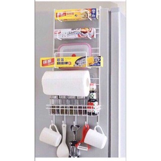 Kệ giá treo tủ lạnh bếp gia vị sắt kim loại từ tính hút Nhật Bản đa năng kèm móc, kệ gài tủ lạnh