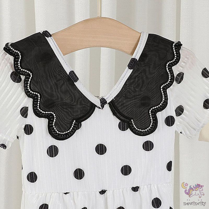 Bộ Đồ Bơi Cổ Búp Bê Kèm Mũ Họa Tiết Chấm Bi Phong Cách Hàn Quốc Cho Bé Gái