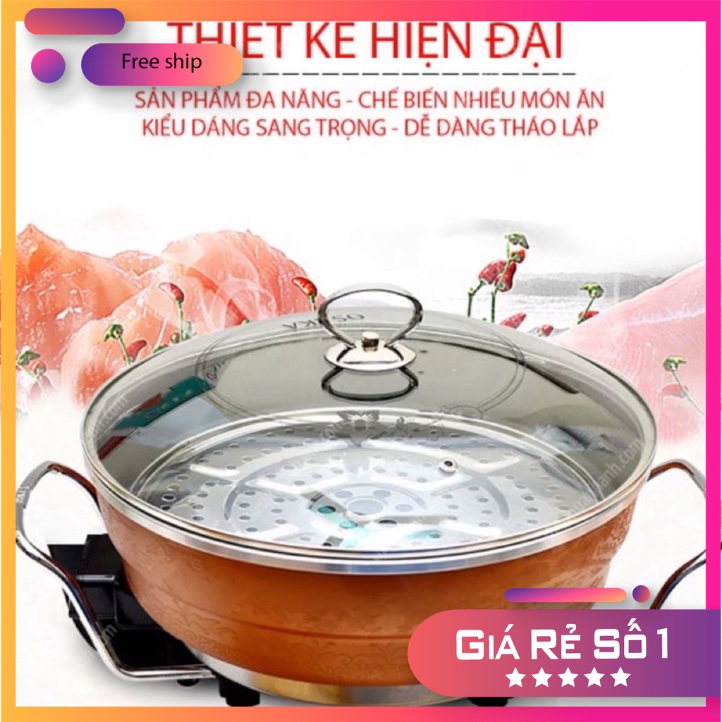 Nồi Lẩu Điện Đa Năng Osaka Nhật Bản Hàng Chính Hãng Cao Cấp, Nấu Lẩu Kiêm Chảo Rán,Có Khay Hấp(bảo hành 12 tháng)