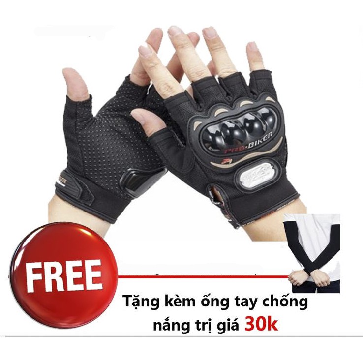 Găng Tay Probiker Cụt Ngón Tặng Ống Tay Chống Nắng Aquax