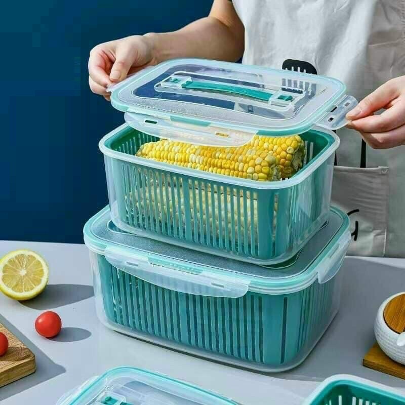 Hộp Đựng Thực Phẩm Tủ Lạnh An Toàn Thông Minh (Set 5 Hộp Có Nắp Kèm Rổ)