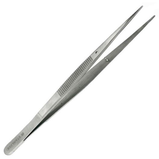 Nhíp y tế thẳng hai đầu nhọn/bằng không mấu gắp linh kiện hàng Pakistan.
