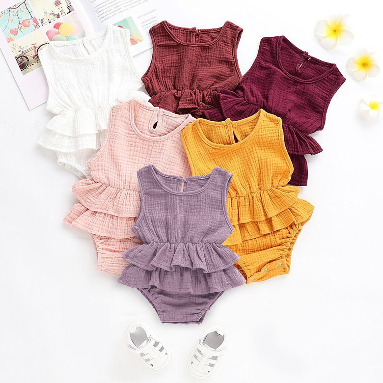 Jumpsuit Cotton Sát Nách, Màu Trơn Cho Bé Gái
