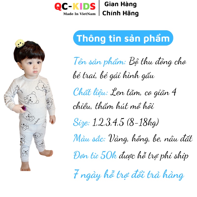 Quần áo trẻ em thu đông 8 đến 18kg, quần áo bé trai, bé gái chất len tăm hình gấu QC-KIDS