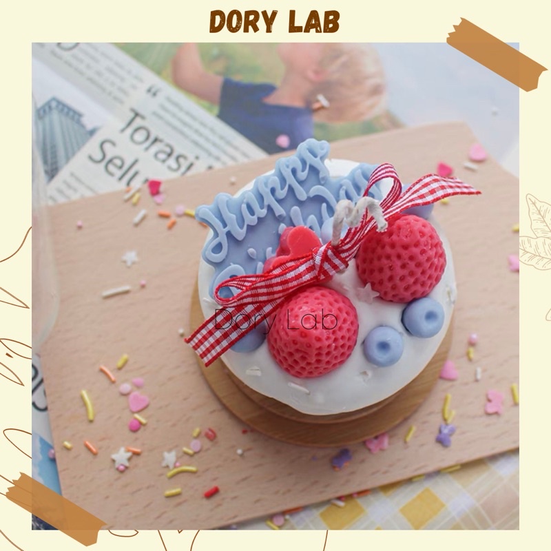 Nến Thơm Bánh Kem HPBD Dâu Tây Handmade, Quà Tặng Ý Nghĩa - Dory Lab