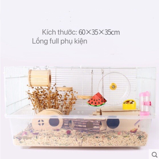 ORDER - Lồng nuôi Hamster mica size lớn 60cm,47cm thích hợp Bear, Ww, đuôi mập full phụ kiện như ảnh