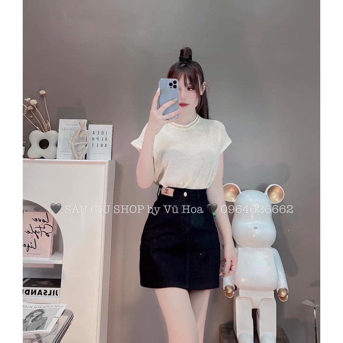 Áo Len Lưới Tay Ngắn Cổ Viền Xích Thời Thượng | Smide Clothing