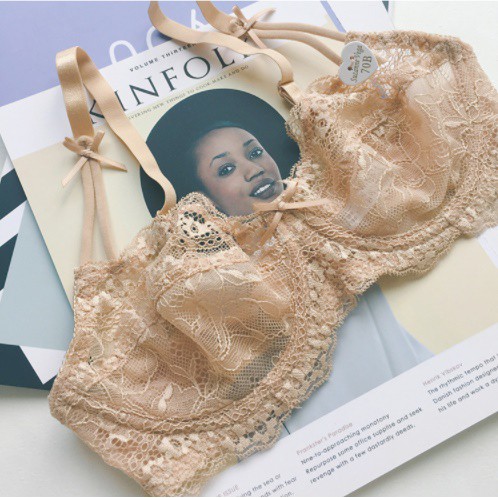 Bộ Đồ Lót Ren Mỏng Dây Quai Kép Đính Nơ Có Gọng Không Đệm Siêu Sexy Cho Nữ Lacy Bra - B03