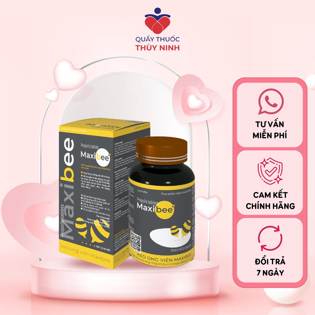 Viên ngậm keo ong Maxibee - Giảm ho, giảm đau rát họng, giảm khàn tiếng cho người lớn - Hộp 40 viên CHÍNH HÃNG