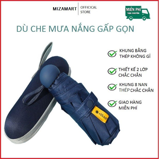 Ô DÙ - dù che mưa, ô che nắng siêu GẤP GỌN, chông tia UV kèm hộp kéo khóa MKZ119