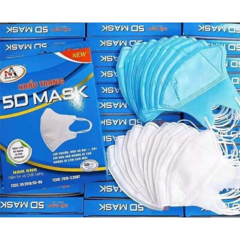 Khẩu trang y tế 5D MASK MÀU TRẮNG - Quai Thun - kháng khuẩn Famapro (Nam Anh)