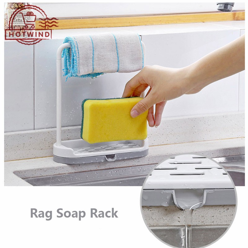 Giá nhựa để mút xốp rửa chén kiêm treo khăn lau tiện dụng cho nhà bếp