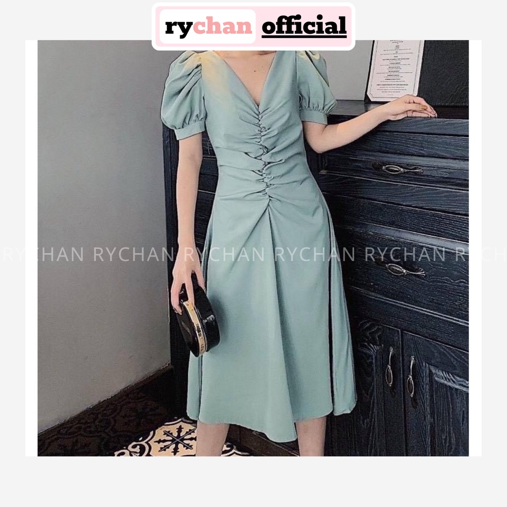 Đầm Xòe Mint Nhún Trước Cổ V [ẢNH THẬT CUỐI] - DX465