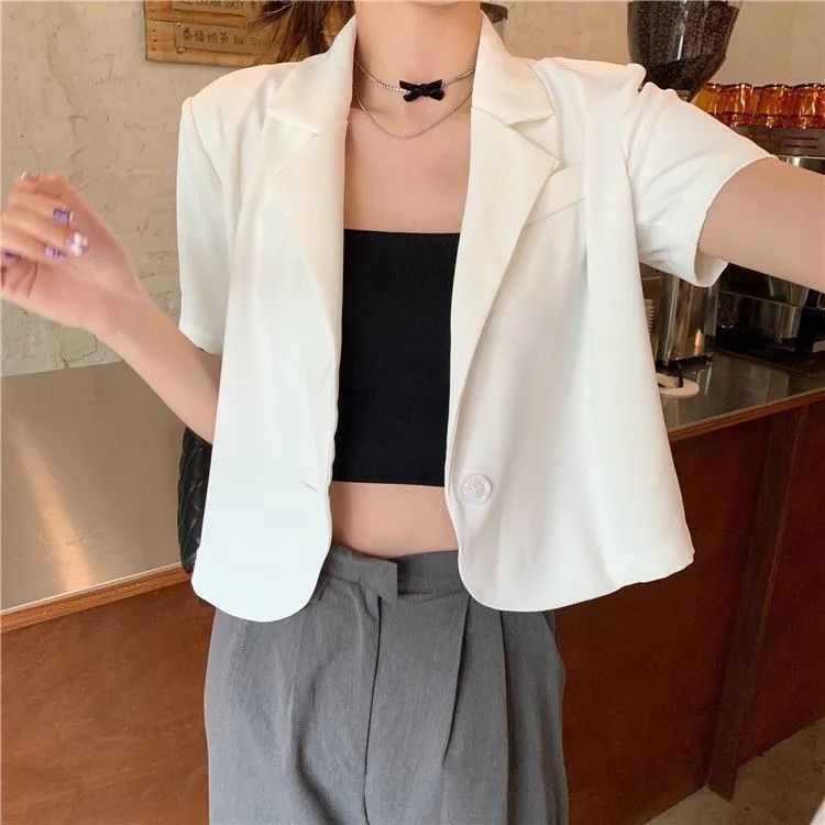 Áo Khoác Vest Tay Ngắn Dáng Rộng Phong Cách Hàn Quốc Thời Trang Mùa Hè Cho Nữ