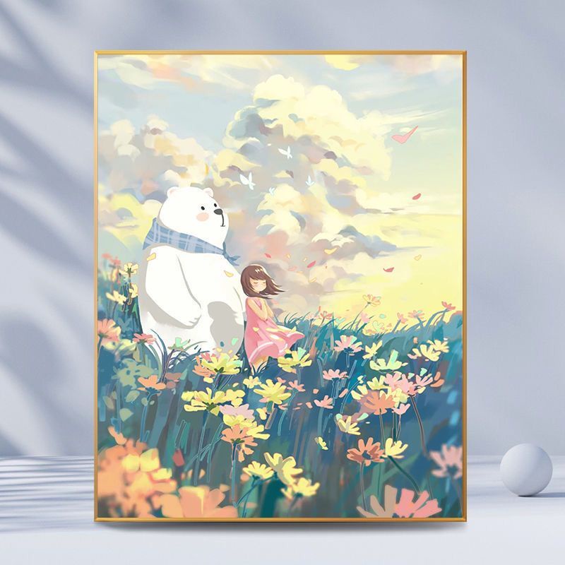 Bộ tranh sơn dầu Hamlet tô màu theo số hình thỏ và hoa trang trí tinh tế cỡ 30*40/ 40*50cm