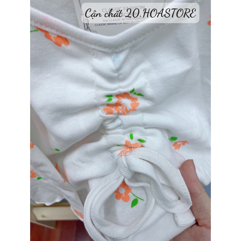 Bộ Quần Đùi Áo Cộc Dây Rút Ngực Hoa Nhí 🦋 Set Đồ Ngủ Viền Bèo Ulzzang