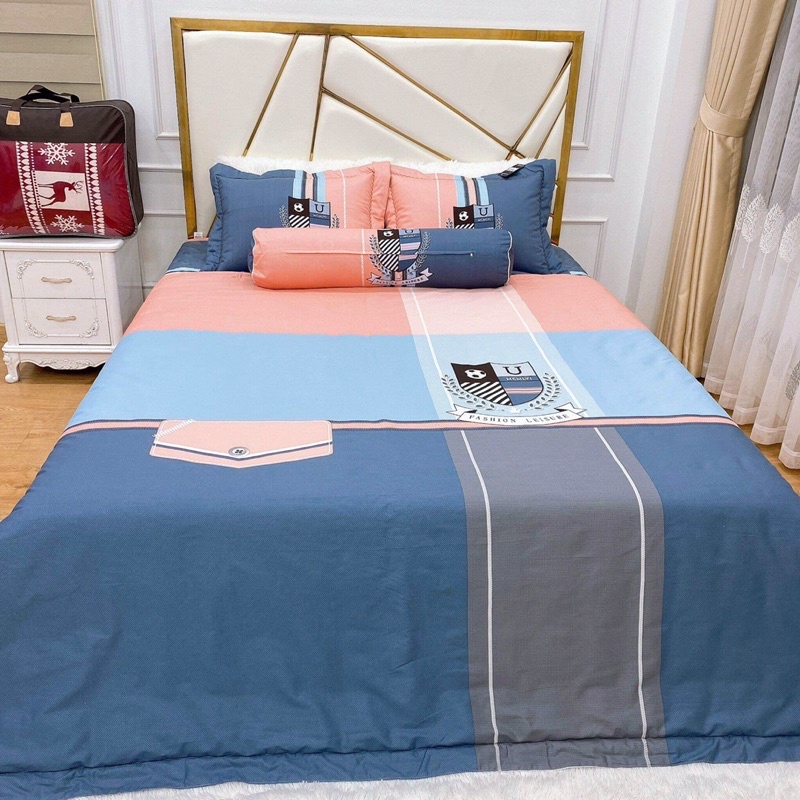Bộ chăn ga gối cotton living trần bông 5 món