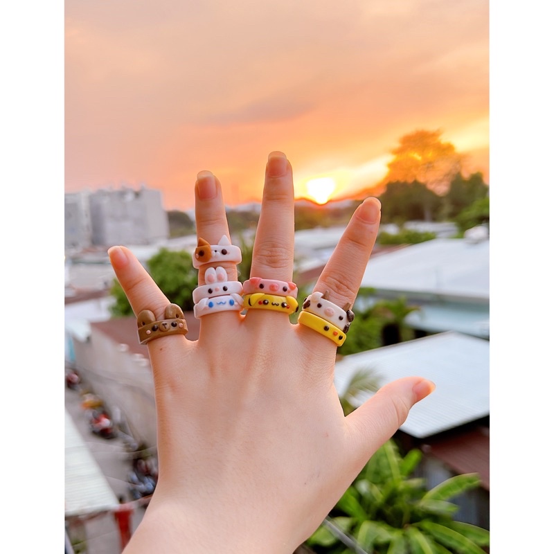 Nhẫn đất sét handmade hình con vật cute- clay ring 1 😚