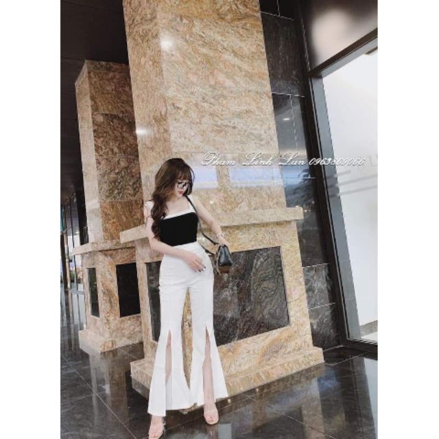 Set quần loe xẻ , áo croptop cúp 2 dây ( kèm ảnh thật )