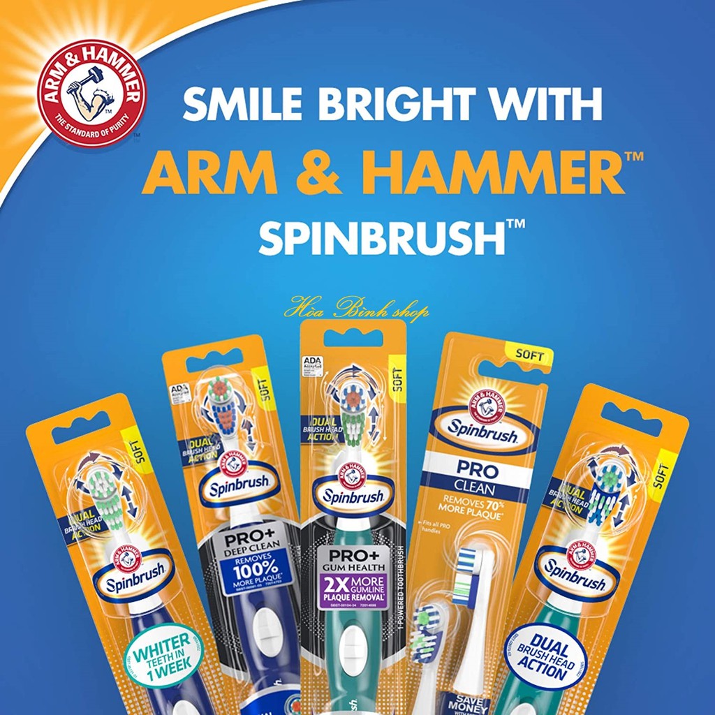 Bàn chải đánh răng cao cấp chạy pin Arm &amp; Hammer Spinbrush Pro Clean Dual Action Battery Toothbrush (Hàng Store Mỹ)