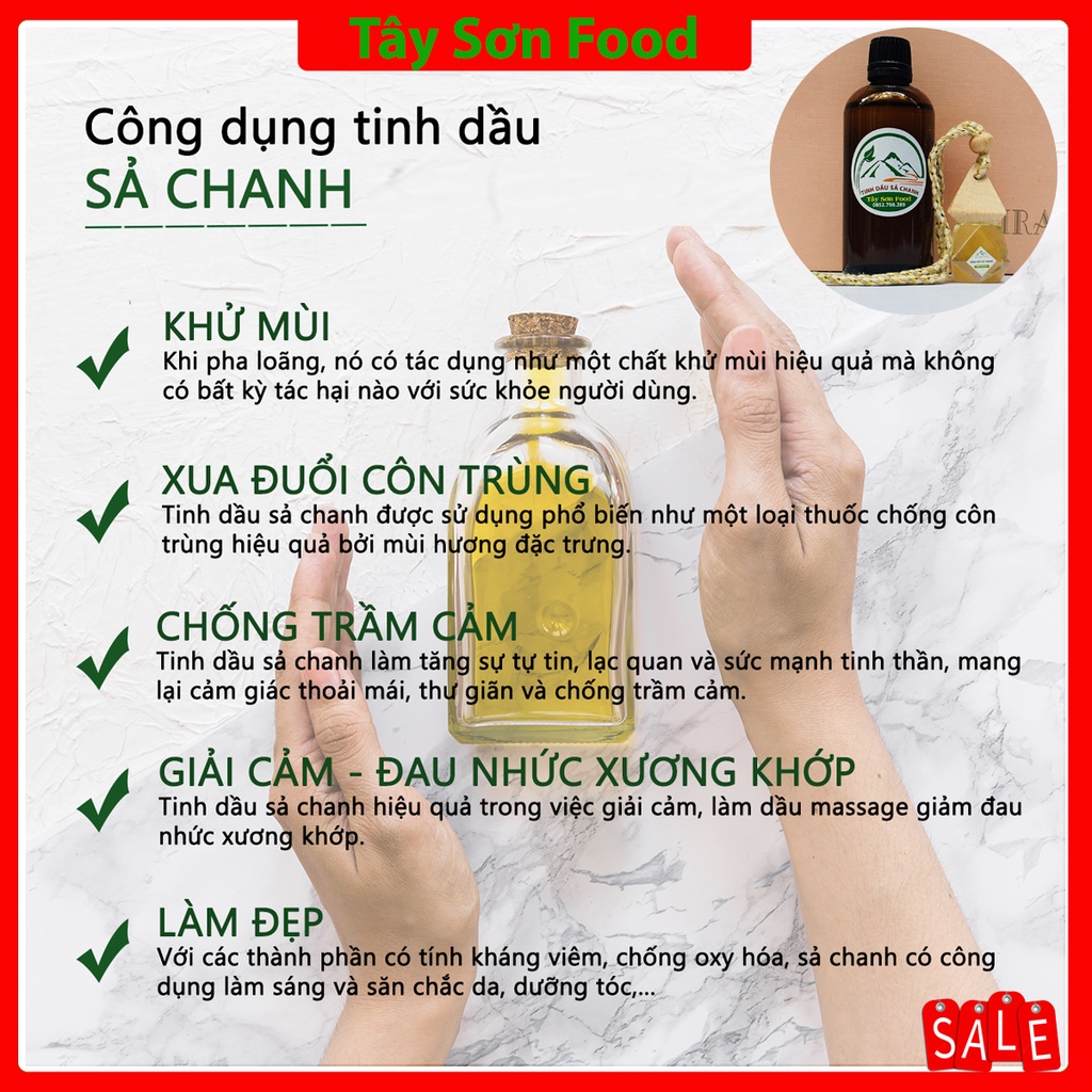 Lọ 100ML Tinh Dầu Sả Chanh Tự Nhiên Nguyên Chất Khử Khuẩn Thơm Phòng