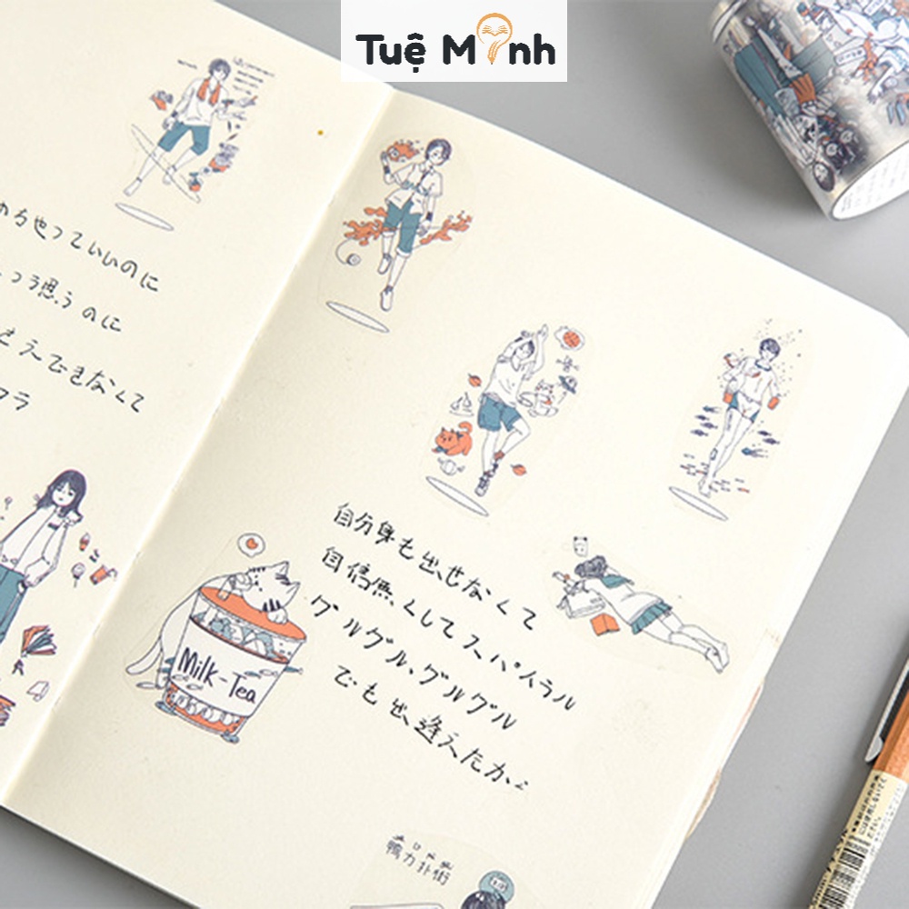 Cuộn sticker cô gái VPP Tuệ Minh, chàng trai phong cách Anime STI54 trong suốt nữ sinh Nhật Manga cute chống nước