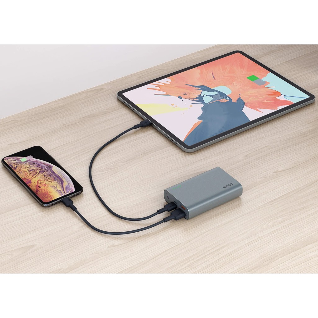 Pin Sạc Dự Phòng 10000mAh Aukey PB-XD12 Sạc Nhanh Q.C 3.0 Power Delivery 2 Chiều Công Suất 18W - Hàng Chính Hãng - Xám