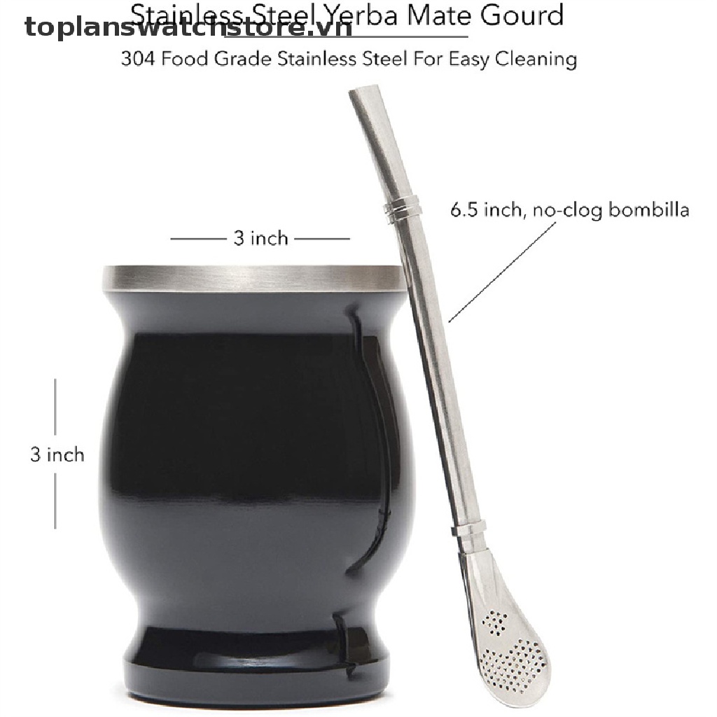 Toplanswatchstore Yerba Mate Set Cốc Uống Trà Bằng Thép Không Gỉ Hai Lớp Hình Quả Bầu Và Con Voi VN