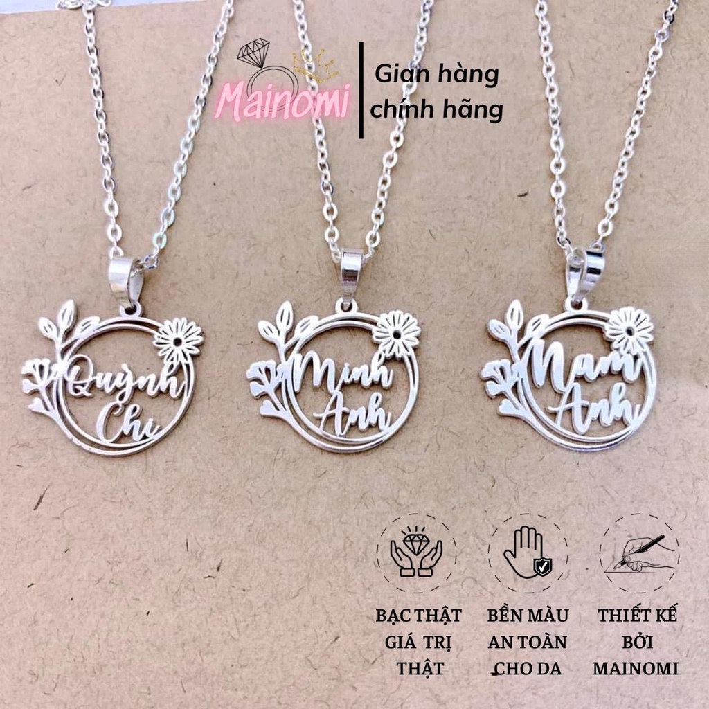 Dây chuyền mặt tròn hoạ tiết khắc tên theo yêu cầu cho bé thiết kế bởi MAINOMI