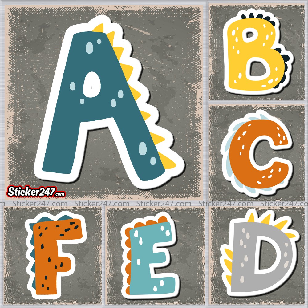 Sticker ABC bảng chữ cái và số thứ tự Khủng Long 𝑭𝒓𝒆𝒆𝒔𝒉𝒊𝒑 decal hình dán laptop, điện thoại, đàn, mũ bảo hiểm, ipad