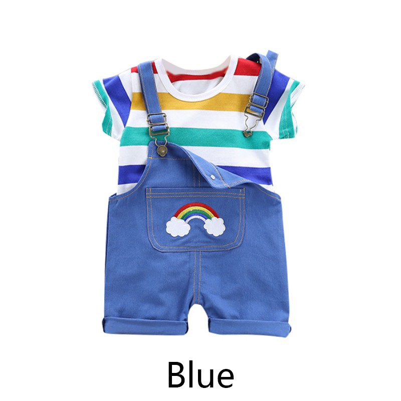 Bộ áo kẻ sọc ngang + quần yếm dây dễ thương cho em bé