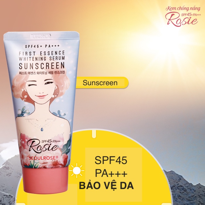 [Size Du Lịch] Kem Chống Nắng Seoul Rose Rosie First Essence Whitening Serum Sunscreen SPF45 PA+++ 15g