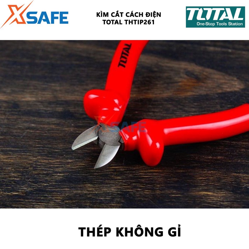Kềm cắt cách điện TOTAL THTIP261 Kìm cách điện size 6&quot;/160mm, kiểm tra 10000V dùng cắt, vặn, quấn, tháo dây điện - XSAFE