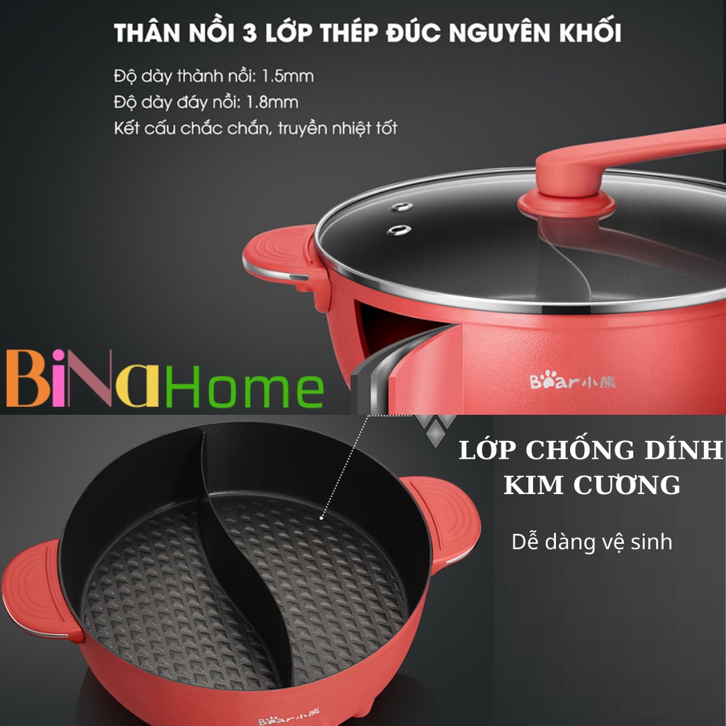 Nồi Lẩu Uyên Ương 2 Ngăn Bear 6L BINAHOME