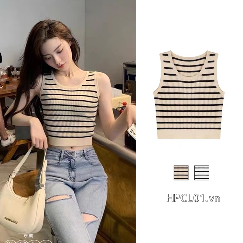 Áo Croptop Ba Lỗ Nữ,Sát Nách Dệt Kim Sọc Ôm Dáng Thiết Kế Mới Trẻ Trung Cho Nữ