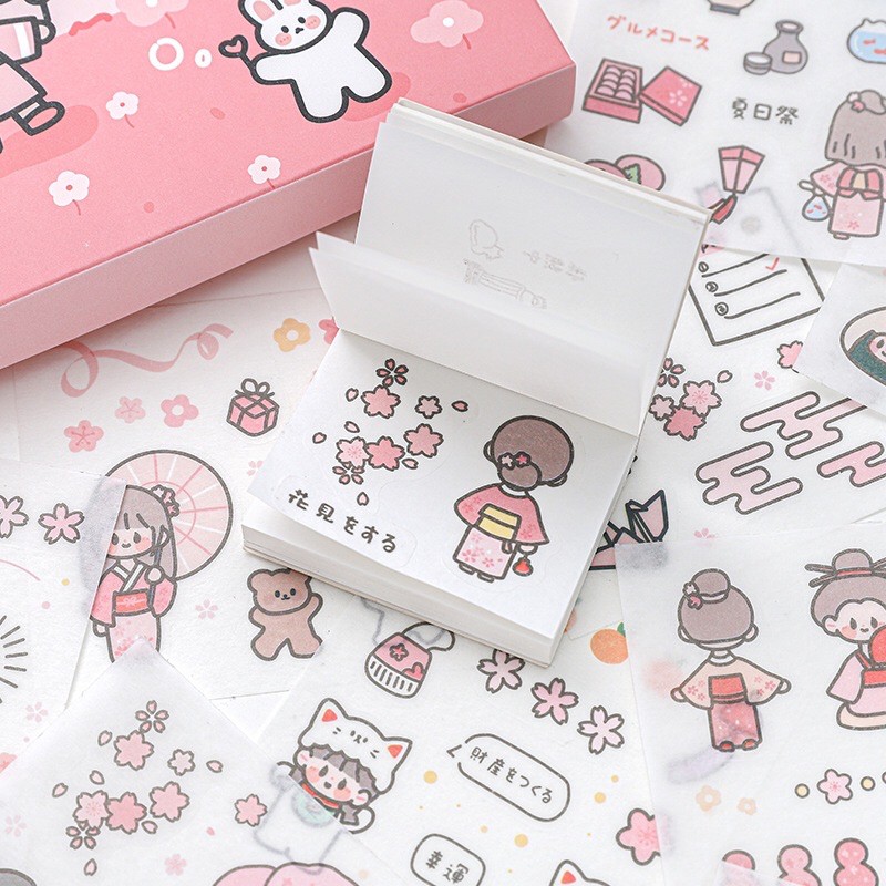 1 tấm sticker cute dán trang trí chủ đề Mùa Anh Đào nở rộ