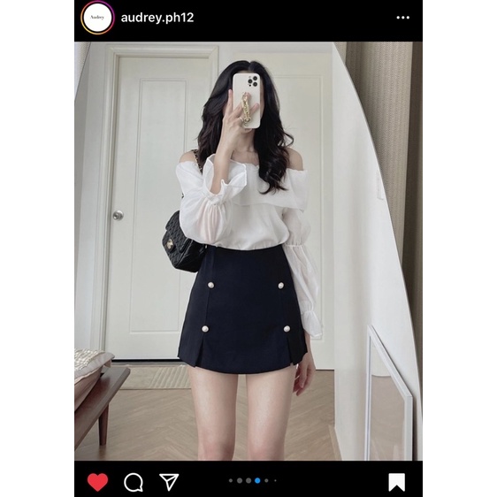 Set áo tơ chân váy 4 khuy @audrey.ph12