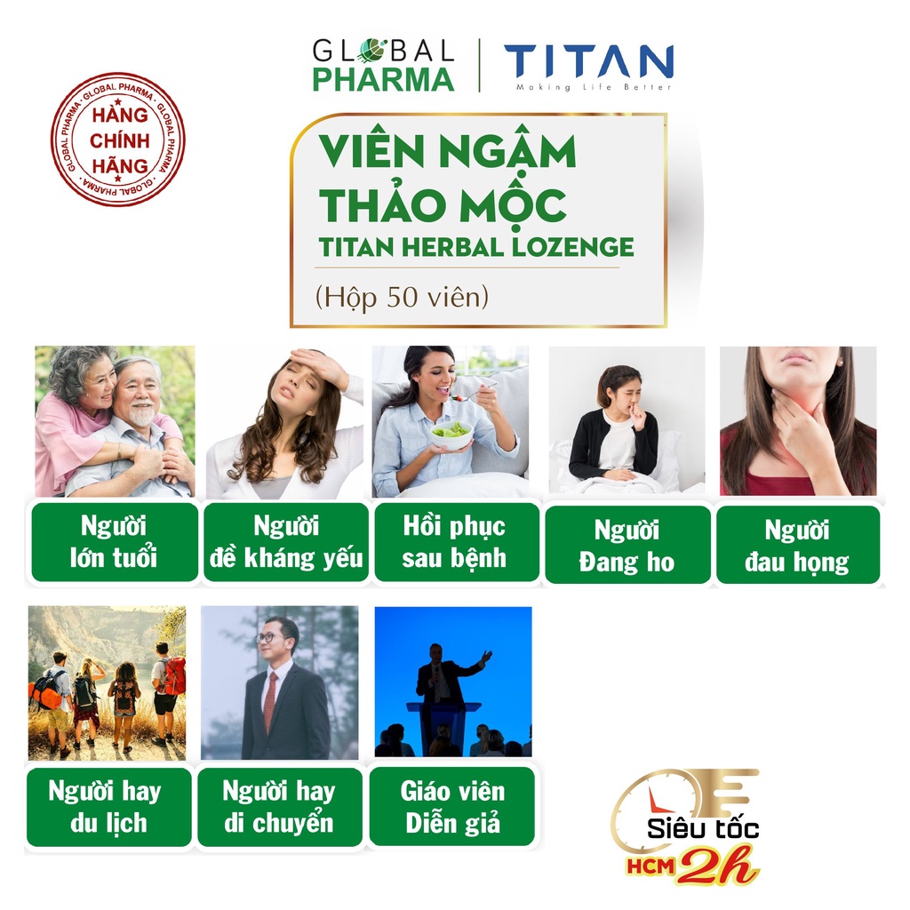 Kẹo thảo mộc giảm đau họng, giảm ho, thông cổ, mát họng TITAN (50 viên/hộp)