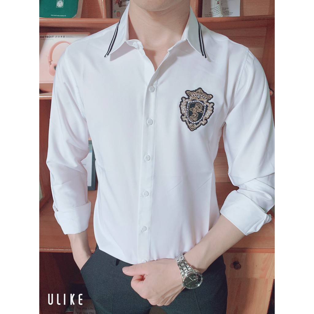 Áo sơ mi nam trắng logo đẹp bao chất, vải chuẩn hàng Shop - ẢNH THẬT