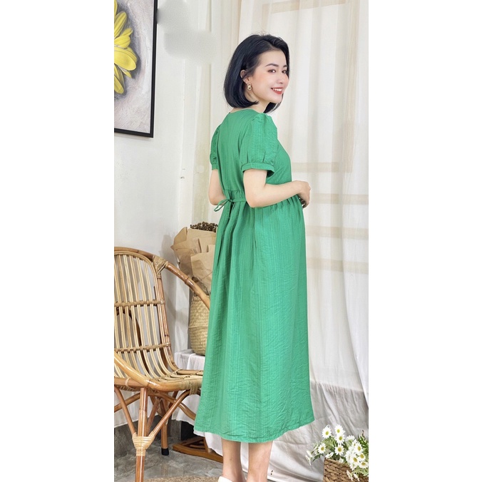 ( ảnh thật shop chụp) ĐẦM DÁNG DÀI SUÔNG DÀNH CHO BẦU - nút cài thật, sau sinh cho bé bú được