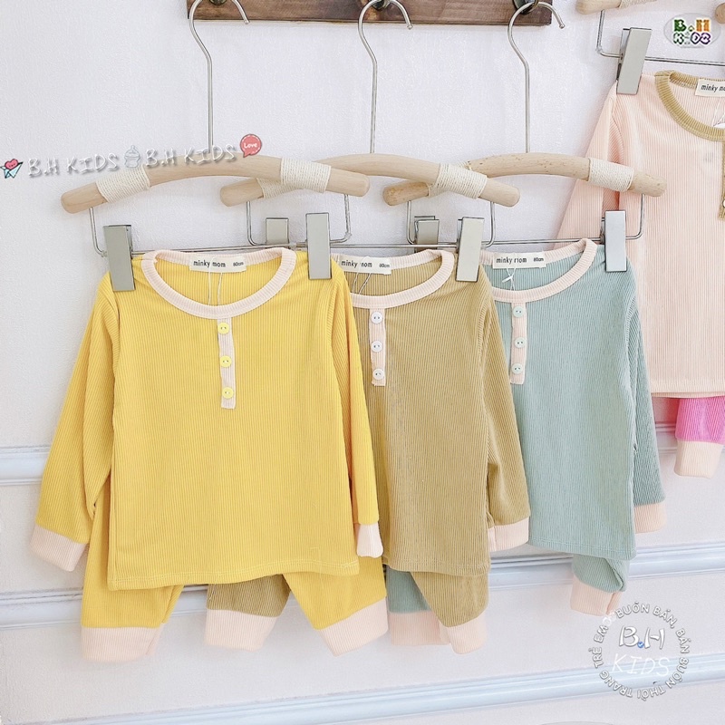 NT087 Bộ đồ dài tay cổ trụ chất thun tăm mềm mại cho bé trai, bé gái