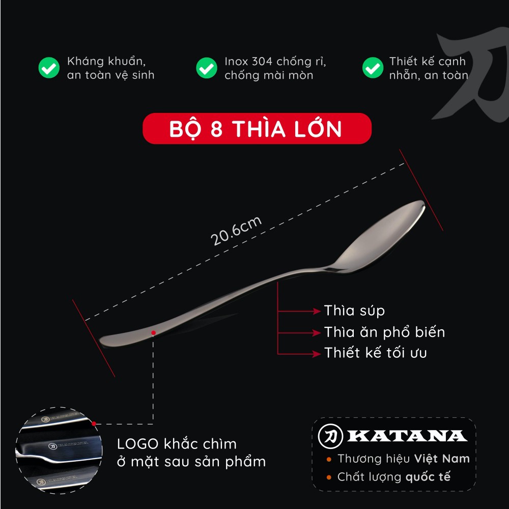 Bộ thìa súp inox vân trơn KATANA Elegance VTK282 8 món