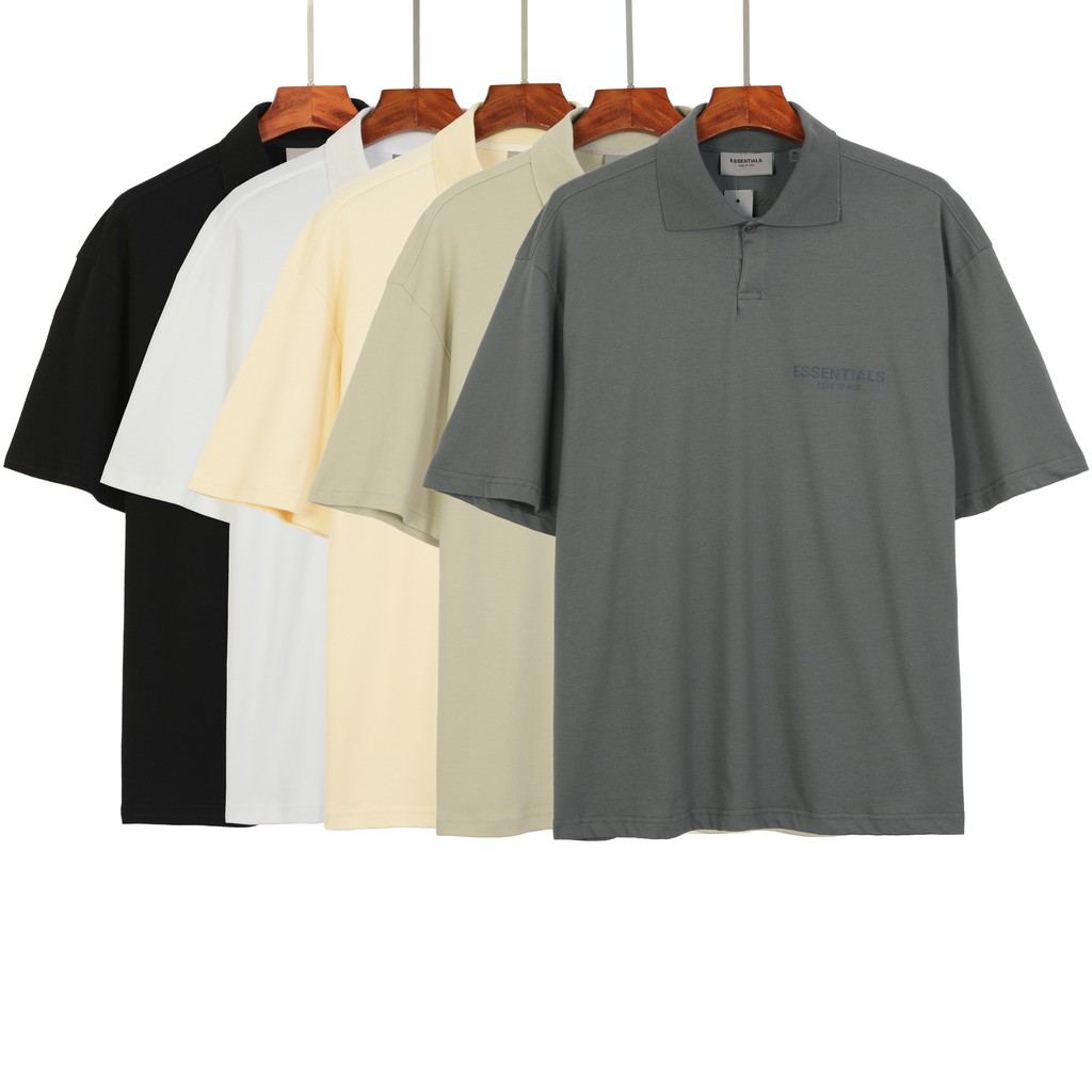 Fear OF GOD FOG ESSENTIALS Men's Lapel Cotton Polo Shirt Neck Print T-Shirt